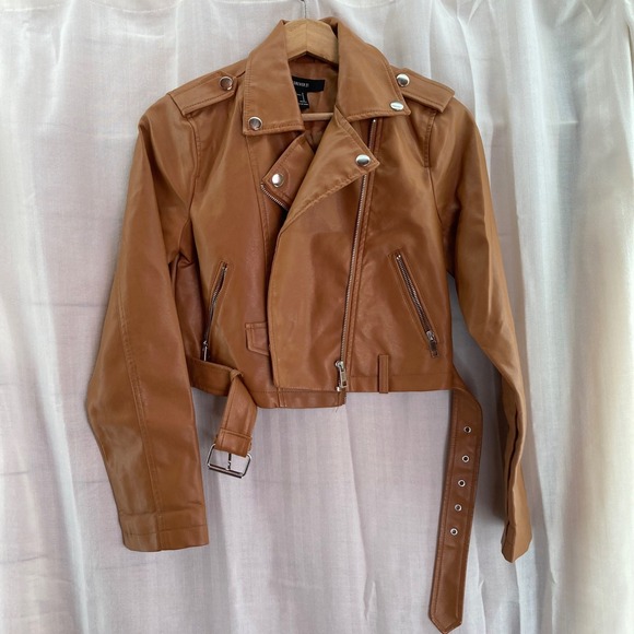Forever 21 Womens Faux Leather Moto Biker Jacket Brown Size S Small - Picture 1 of 8